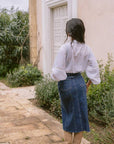 Agata Embroidered Boho Shirt worn by model in natural setting LUXAMORE