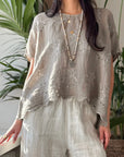 Bypias Delphie Embroidered Linen Blouse - Taupe LUXAMORE