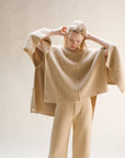 Lemme Cashmere Sweater Oversize Knit - Made In Italy: Beige worn by model in natural setting LUXAMORE