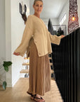 Lemme Cashmere Sweater Oversize Knit - Made In Italy: Beige worn by model in natural setting LUXAMORE