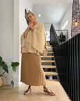 Lemme Cashmere Sweater Oversize Knit - Made In Italy: Beige worn by model in natural setting LUXAMORE