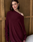 Charli - Natalie Asymmetric knit Sweater - Burgundy LUXAMORE