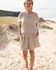 Woman Wearing Eadie Lifestyle Olivia Linen Top - Tops LUXAMORE