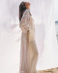 Estilo Emporio El Manto Stripe Dress + Duster worn by model in natural setting LUXAMORE