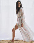 Woman Wearing Estilo Emporio El Manto Stripe Dress + Duster - Dress LUXAMORE