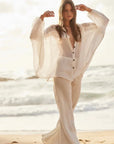Estilo Emporio Linen Pant Novo Flare - Panna White LUXAMORE