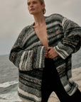 Oversized knit cardigan: Estilo Emporio Luella Cardigan in a bold chunky black multi-yarn stripe. LUXAMORE