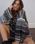 Estilo Emporio Luella Cardigan - Black Multi sustainable knit worn by model in studio LUXAMORE