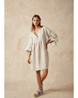 Estilo Emporio Stella Linen Dress - Lyla worn by model in natural setting LUXAMORE