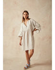 Estilo Emporio Stella Linen Dress - Lyla worn by model in natural setting LUXAMORE