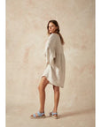 Estilo Emporio Stella Linen Dress - Lyla worn by model in natural setting LUXAMORE