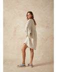 Estilo Emporio Stella Linen Dress - Lyla worn by model in natural setting LUXAMORE