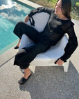 Woman Wearing Estilo Emporio Stevie Top - Black - Tops LUXAMORE