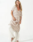 Estilo Emporio Zaza Linen Dress - Marrakesh worn by model in natural setting LUXAMORE