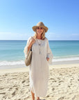 Estilo Emporio Nebbilio Linen Dress - Lyla worn by model in natural setting LUXAMORE