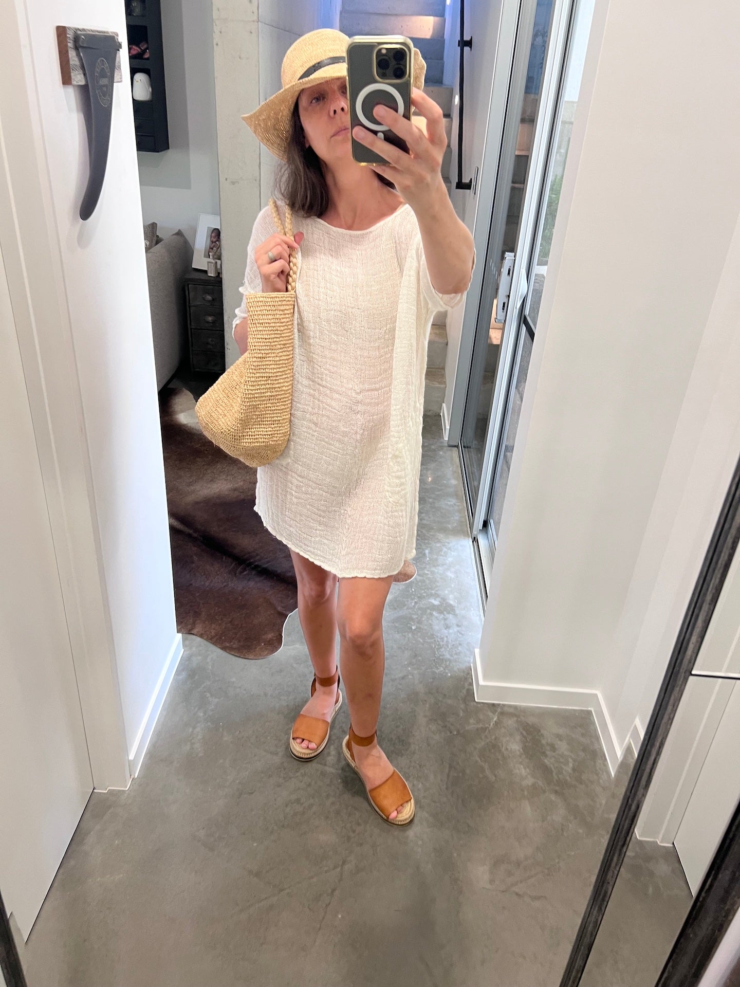 Linen Dress Mini Handloom Shore Estilo Emporio White