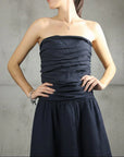 Italian Linen Dress Strapless Navy LUXAMORE