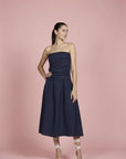 Italian Linen Dress Strapless Navy LUXAMORE
