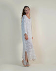 Woman Wearing La Bottega di Brunella Linen Dress VESTITO GALASSIA - Rete Galaxy Mesh linen dress LUXAMORE