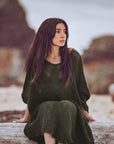 Artisan Italian linen dress: La Bottega di Brunella Vestito Fausta Campagna in deep forest green Bosco.