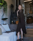 La Bottega di Brunella Linen Dress Vestito Fausta Campagna - Chocolate LUXAMORE