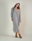 Woman Wearing La Bottega di Brunella Linen Dress Vestito Fausta Campagna - Natural - Dress LUXAMORE