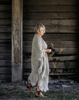 Woman Wearing La Bottega di Brunella Linen Dress Vestito Fausta Campagna - Natural - Dress LUXAMORE