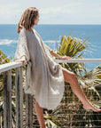 Woman Wearing La Bottega di Brunella Linen Dress Vestito Fausta Garzata - Natural - Dress LUXAMORE