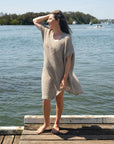 Woman Wearing La Bottega di Brunella Linen Dress Vestito Fausta Campagna - Natural - Dress LUXAMORE