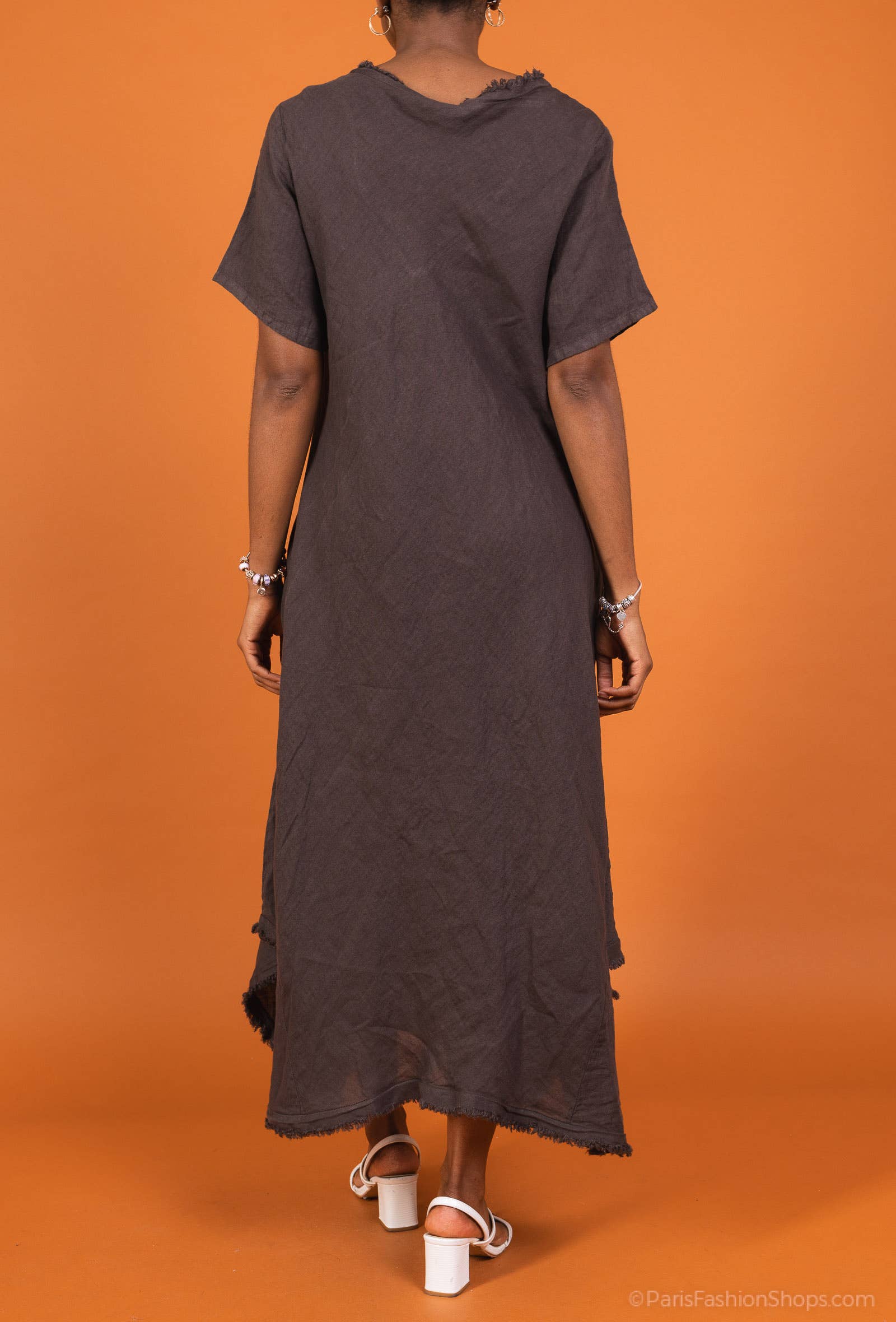 Linen Dress Bias Cut Maxi Made in Italy - Navy