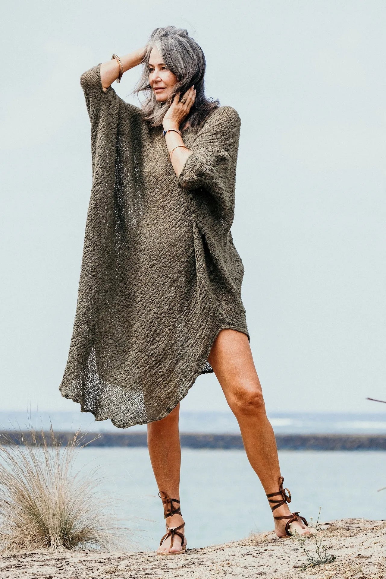 Linen Dress Handloom Midi by Italian La Bottega di Brunella