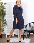 Linen Dress Midi 100% Made in Italy Navy - LUXAMORE