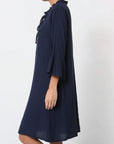 Linen Dress Midi 100% Made in Italy Navy - LUXAMORE