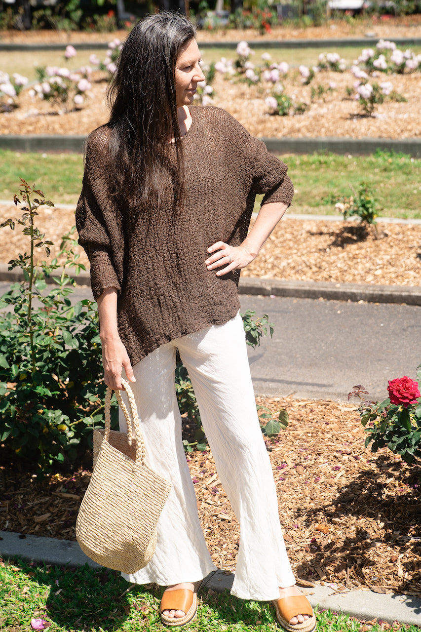 Linen Dress Handloom Mini by Italian La Bottega di Brunella Brown