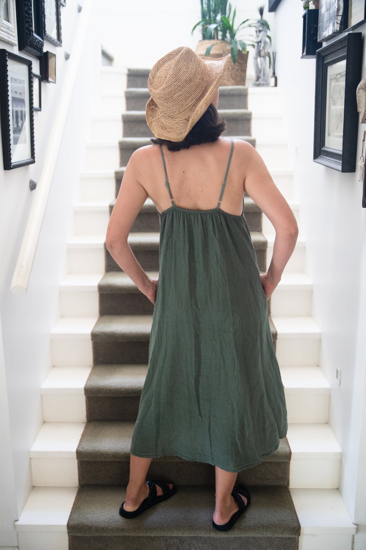 Linen Slip Dress Midi Made in Italy Khaki