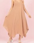 Linen Dress Strap Midi Made in Italy - Camel - One size LUXAMORE