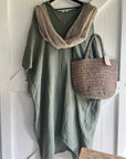Linen Dress Oversize Maxi Kaftan Made in Italy Caramel LUXAMORE