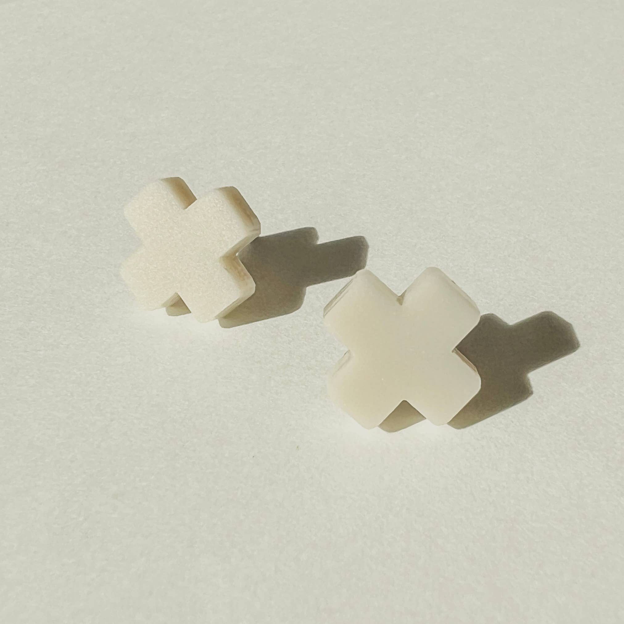 Mingled Beige Cross Stud Earrings - Small Cross Earrings, Minimalist