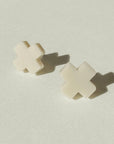 Mingled Beige Cross Stud Earrings - Small Cross Earrings, Minimalist - LUXAMORE