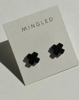 Mingled Black Cross Stud Earrings - Small Cross Earrings, Minimalist LUXAMORE