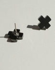 Mingled Black Cross Stud Earrings - Small Cross Earrings, Minimalist LUXAMORE