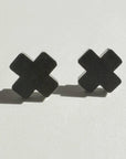 Mingled Black Cross Stud Earrings - Small Cross Earrings, Minimalist LUXAMORE
