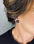 Mingled Black Cross Stud Earrings - Small Cross Earrings, Minimalist LUXAMORE