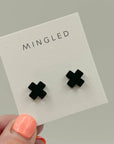Mingled Black Cross Stud Earrings - Small Cross Earrings, Minimalist LUXAMORE