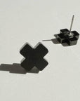 Mingled Black Cross Stud Earrings - Small Cross Earrings, Minimalist LUXAMORE
