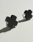 Mingled Black Cross Stud Earrings - Small Cross Earrings, Minimalist LUXAMORE