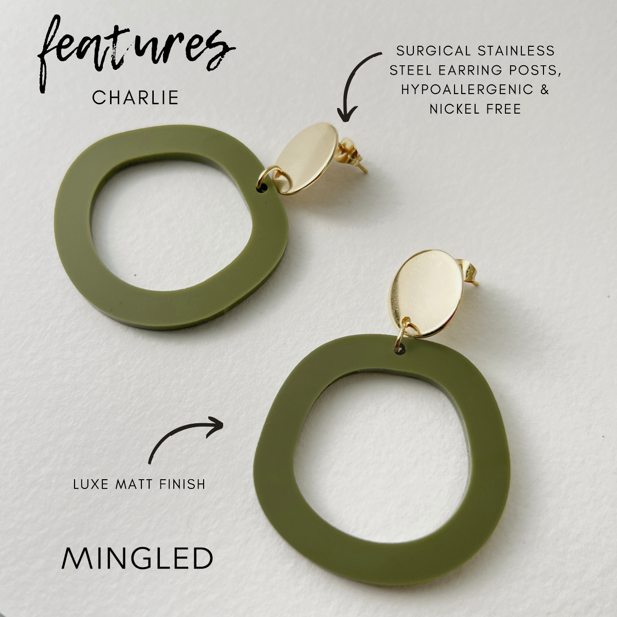 Mingled Charlie Olive Green and Gold Dangle Earrings
