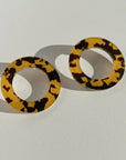 Woman Wearing Mingled Hoop Stud Earrings - Honey Tortoise Shell - Earrings LUXAMORE
