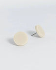 Mingled Trio Set of Studs - 15mm round studs - Ivory, Moss, Olive Gr worn by model in natural setting LUXAMORE