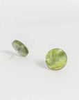 Mingled Trio Set of Studs - 15mm round studs - Ivory, Moss, Olive Gr worn by model in natural setting LUXAMORE